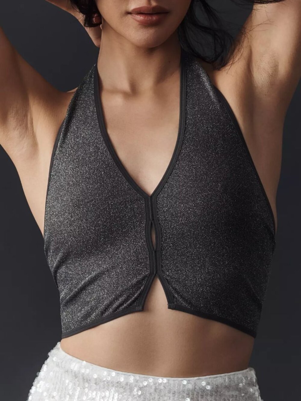 Anthropologie Seamless Cropped Glittery Sparkly Halter Tank Top Small Medium y2k